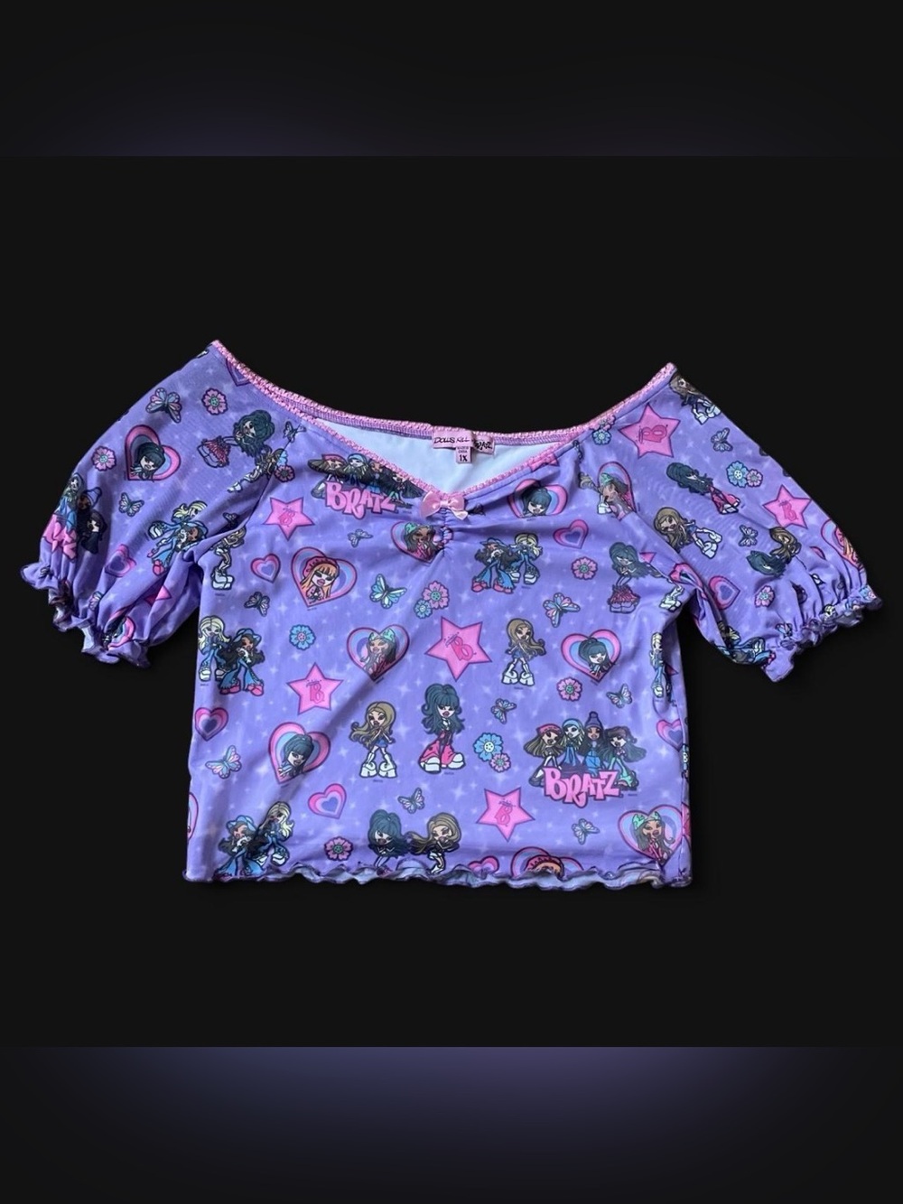 Dolls kill Purple Bratz crop top with pink accents, stars, and hearts
